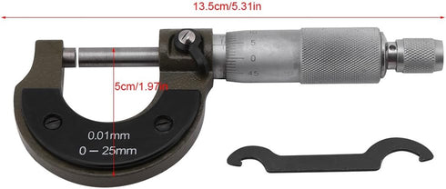 Outside Micrometer, Alloy Professional Metric Inch Measuring Tool Set High Precision Graduation Thickness Gauge 0.01mm Resolution Accuracy 0 to 25...