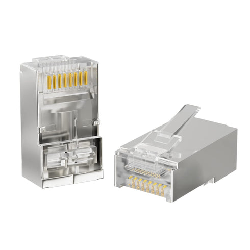 iwillink 100 Pack Shielded RJ45 Cat6 Pass Through Connectors, Ethernet Cable Crimp Connectors STP Network 3 Prong 8P8C 50U Gold Plated Modular Plu...