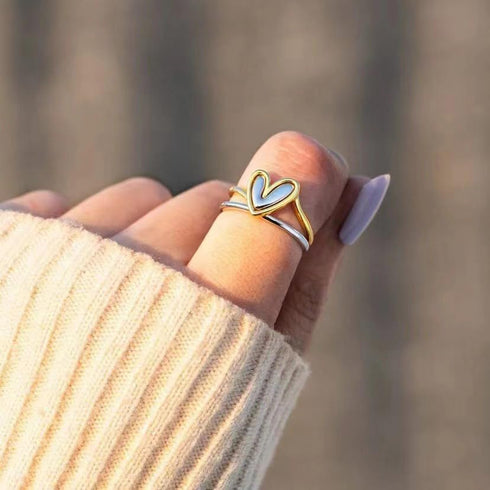 Self Love Ring Heart Ring Set for Women,Dainty Love Layered Heart Stackable Rings Fashion Heart Two-in-One Wedding Engagement Ring Sets Jewelry...