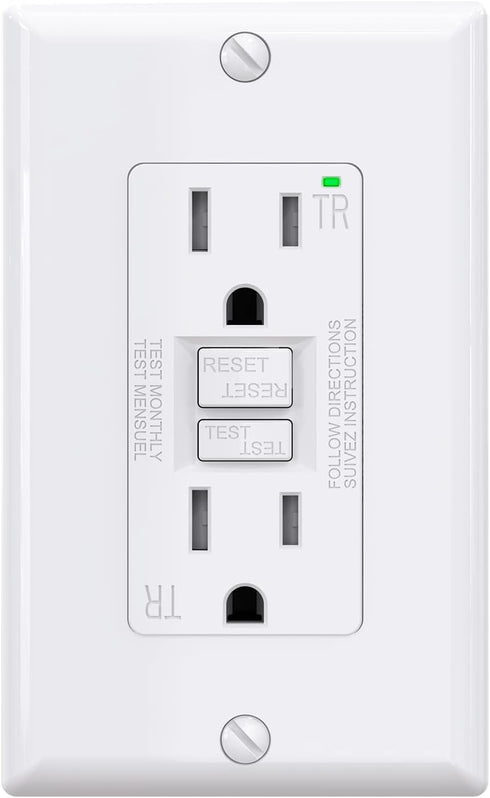 AIDA Self-Test 15 Amp Indoor Duplex Tamper-Resistant GFCI Receptacle Wall Outlet Charger with LED Indicator, Decor Wall Plate & Screws Included, U...
