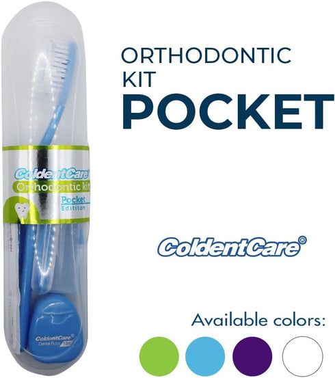 Orthodontic Kit Pocket - Compact and Complete Oral Care Set with Toothbrush, Floss, Wax, Threaders, Interdental Brush, and Case - Available in Cle...