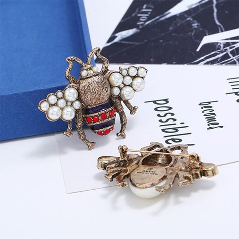 Acxico 2Pcs Vintage Simulated Rhinestone Pearl Bee Pin Brooch Antique Pin Women Brooches Pin Honeybee Costume Jewelry Creative Gifts...