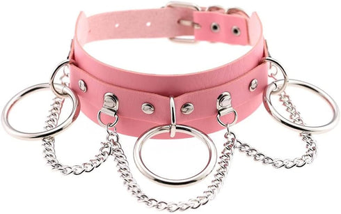 COLORFUL BLING Punk Gothic Hiphop Fashion Leather Choker O-ring Chain Collar Adjustable Heart Circle Necklace for Women Girls...