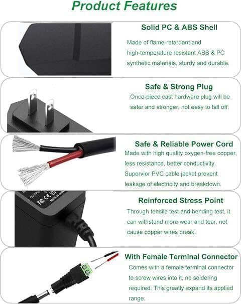 6V 1A Power Supply?100-240V Adapter 5.5x2.5mm 2.1mm DC tip with 8T?50-60Hz?6 Volt 1000mA Supply for Monitor Baby,LED Light Strings,Wireless Router...