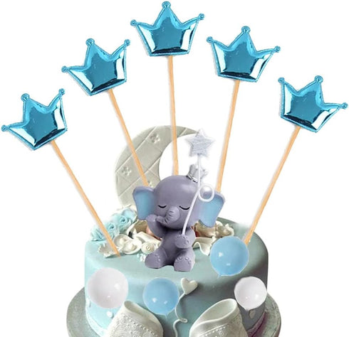 Newmemo Elephant Cake Toppers Balls Cake Decorations with Mini Elephant Blue Crown Cake Picks for Boy Girl Baby Shower Birthday Party Decorations...