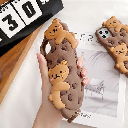 SGVAHY Case for iPhone 11 Pro Max with Strap Lanyard Keychain Cute Bear Cookie Kawaii Funny Soft Silicone Shockproof Protective Cover for Women Gi...