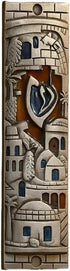 TALISMAN4U Silver Enamel Jewish MEZUZAH CASE with Scroll Jerusalem Israel Judaica Door Mezuza 4 Inch...