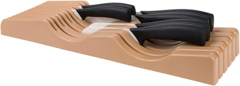Large In-Drawer Plastic Knife Block: 11 Slot (Holds 10-12 Knives) Empty Knife Holder for Kitchen Drawers - Cutlery Tray Organizer & Storage...