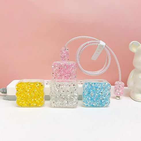Cable Protector for iPhone Charger,Bling Glitter Waves Edge Design for Women Girl,Luxury Shiny Soft Data Line Cable USB Wire Saver Phone Charger C...