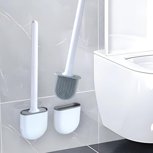 Toilet Brush, Silicone Toilet Brush, Toilet Bowl Brush and Holder Set, Floor Standing, Wall Mounted without Drilling, White...