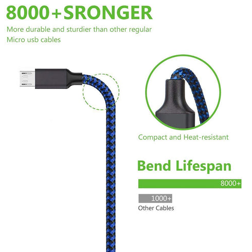 Micro USB Cable, 3Pack 10FT Android Charger Cable Long Nylon Braided Sync and Fast Charging Cord Compatible with Samsung Galaxy S7 S6 Edge, Androi...
