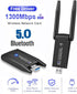AC1300 Dual Band WiFi Wireless Network Card + BT 5.0 Adapter USB 3.0 1300M 802.11ac Adapter Bluetooth 5.0 with Antenna for Laptop PC 2.4GHz + 5.8G...