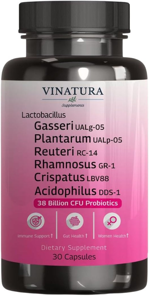Lactobacillus Rhamnosus, Reuteri, Gasseri, Plantarum, Crispatus, Acidophilus Probiotics - 38 Billion CFU *USA Made & Tested* Vaginal Probiotics, W...