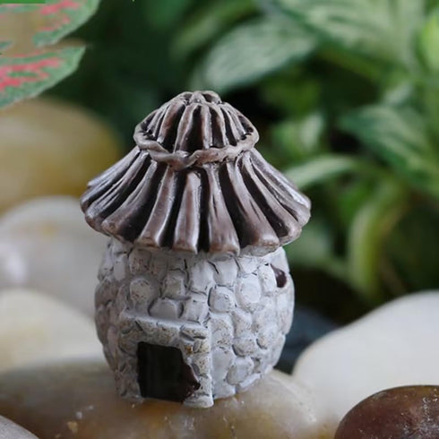 Grey Thatched Roof Garden Accessories Miniature Garden Bridge Figurines Garden Decor Mini Lighthouse Water Well Mini Figurines Ornament for Micro ...