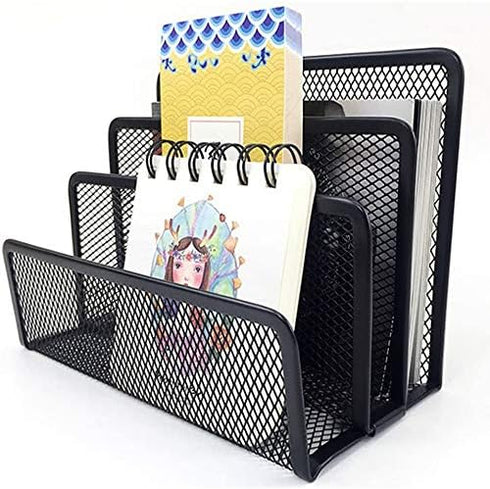wishacc Folder Holder Desk, 2 Pack Mail Organizer Letter Holder for Desk Metal Mesh with 3 Vertical Upright Compartments...