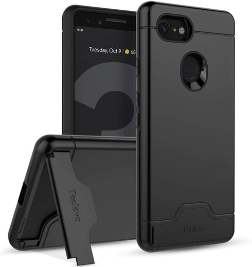 Teelevo Wallet Case for Google Pixel 3, Dual Layer Case with Card Slot Holder and Integrated Kickstand for Google Pixel 3 - Black...