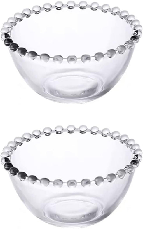 Sizikato 2pcs Clear Glass Dessert Bowl with Beaded Edges, 4.5-Inch Fruit Bowl Salad Bowl...