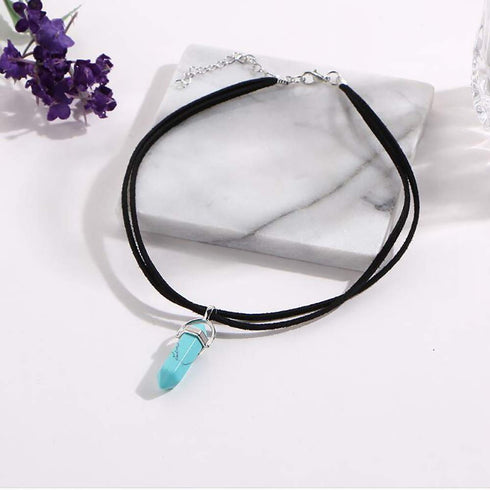 Kercisbeauty Black Wrap Velvet Choker with Green Gemstones Healing Stones Women Girls Everyday Boho Necklace Gift Her Jewelry Hippie Crystal...
