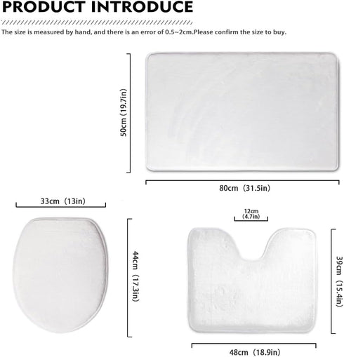 UNICEU Grey White Marble 3 Piece Bathroom Rug Set Includes Bath Rug, Contour Mat and Toilet Lid Cover, Machine Washable, Super Soft Microfiber & N...