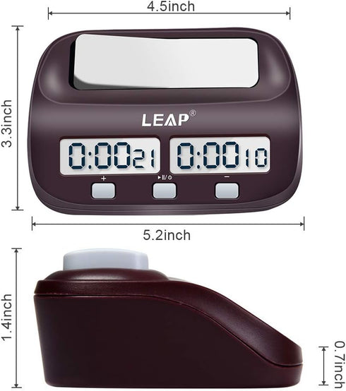 LEAP Chess Clock Digital Chess Timer Professional for Board Games Timer with Alarm Function (Official Store) Brownish Red...