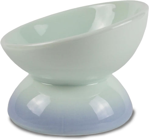 Ceramic Raised Cat Bowls, Tilted Elevated Food or Water Bowl for Cats and Small Dogs, Stress Free Whisker Friendly Porcelain Pet Bowl Dish, Dishwa...
