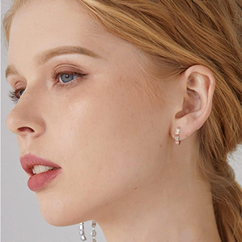 14K Rose Gold Double Love Heart Cubic Zirconia Small Hoop Earrings for Women Girls 925 Sterling Silver Cartilage Tiny Cute Huggie Hoops Hypoallerg...