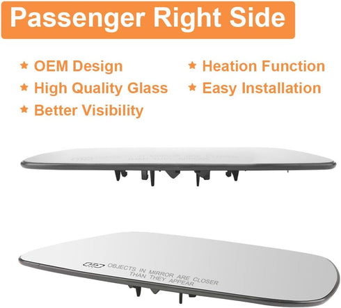 Senzeal Passenger Side Heated Mirror Glass Replacement for Jeep Grand Cherokee 2005 2006 2007 2008 2009 2010 Side Mirror Glass with Rear Holder 51...