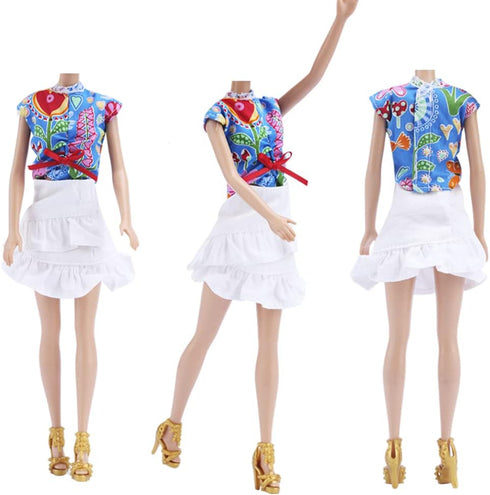E-TING Lot 15pcs = 5 Sets Fashion Handmade Short Skirt Mini Dress with 10 Pairs Shoes for 11.5-inch Girl Doll Random Style...