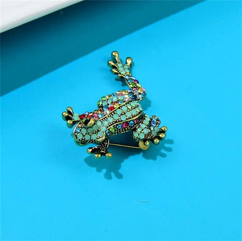 Rhinestone Frog Brooch Vivid Animal Pin Full Glasses Design Alloy Material Green Color Women And Men Jewelry...