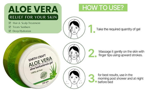 EART CRAFT Pure Aloe Vera Gel for Skin, Scalp, & Hair, Soothing Aloe Face Moisturizer, Multipurpose, Hydrating Aloe Gel, 250 grams (8.81 fl. oz.)...