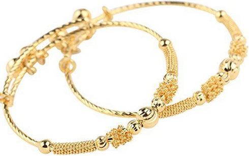 loyoe jewelry 24k Yellow Gold Plated Baby's Bracelet Adjustable Children's Bangle(2pcs/lot)...