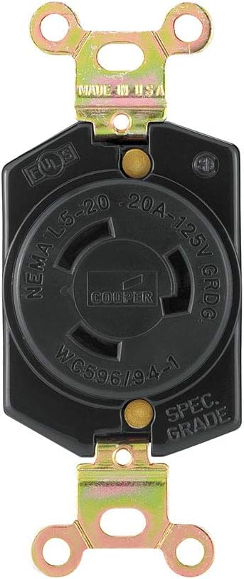 EATON Wiring L520R 20-Amp 125-Volt Hart-Lock Industrial Grade Receptacle with Safety Grip Black and White...