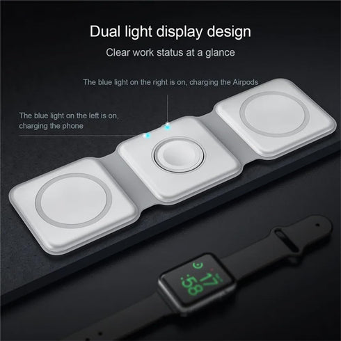 3-in-1 Wireless Charger for iPhone iWatch AirPods, Foldable Magnetic 18W Fast Charging Station for Multiple Apple Devices, Charging Stand for Trav...