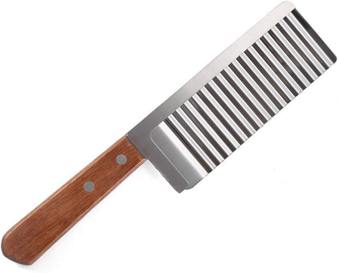 ZOSTLAND Stainless Steel Wide Crinkle Cutter, Vegetable Salad Chopping Knife Tool Accessories,Cutting Tool French Fry Slicer, Wooden Handle Vegeta...