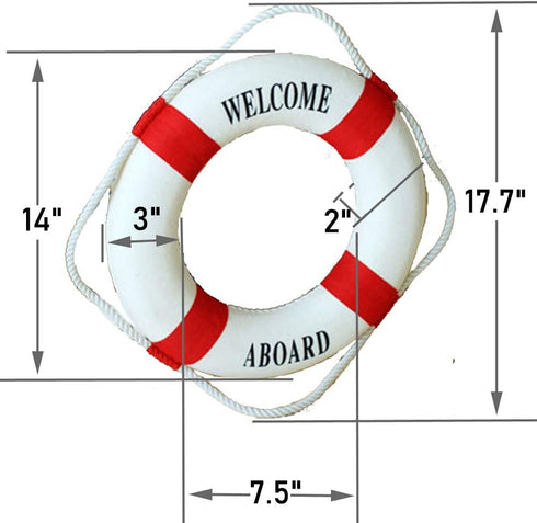 MorroMorn Lifebuoy Wall Hanging Decor - Welcome Aboard Mediterranean Style Home Decoration (Red, 14")...