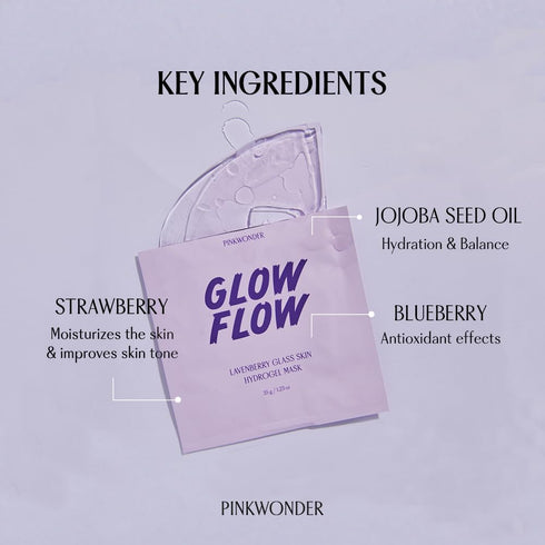 GLOWFLOW Lavenberry Glass Skin Hydrogel Mask (1EA), Nourishing Facial Sheet Mask for Dry Skin, Hydrating and Glowing Skin, Blueberry Extract and J...