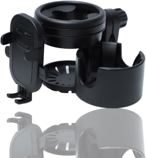 Stroller Cup Holder with Phone Holder,Bike Cup Holder,Freely Rotating and Adjustable 3-in-1 Mobile Phone/Double Bottle Holder for Stroller,Bike,Mo...