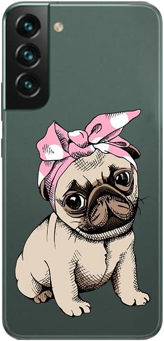 Blingy's for Samsung Galaxy S22 Case, Fun Pug Design Cute Dog Pattern Cartoon Animal Style Transparent Soft TPU Protective Clear Case Compatible f...