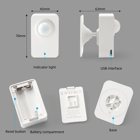 Wifi Smart Motion Sensor: Indoor PIR Motion Detector, Free App Alert, Tuya App Remote Monitor, USB & Battery Dual Power Supply, Infrared Wireless ...