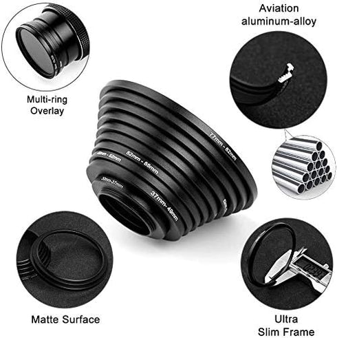 20 Pieces Metal Step-Up Adapter Rings & Step Down Rings Kit Lens Filter Stepping Adapter Rings Set for DSLR Camera......
