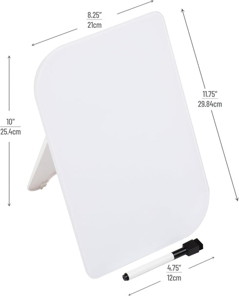 Glass Dry Erase Board with Easel and Marker for Office, Home and School Supplies, 8.25"x 5.9", White...