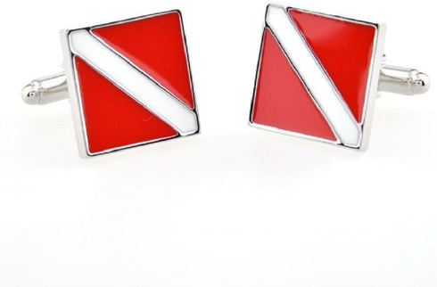 Scuba Diver's Dive Flag Down Pair Cufflinks in a Presentation Gift Box & Polishing Cloth...