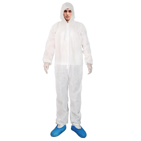 ETERNA Hazmat Suits-Disposable Protective Coverall with Hood, Zipper, Elastic Wrists, Shoe Covers for Men & Women, Shield from Dirt, Dust, Paint (...