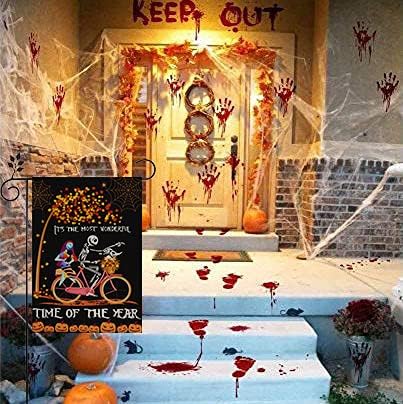 Halloween Garden Flag?12x18 Inch Double-sided Horror Pumpkin Ghost Cycling Pattern House Flag for Outdoor Yard Home Decoration...