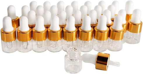 50PCS Transparent Sample Dropper Bottles, 1 ml Mini Essential Oil Dropper Bottle with 2 Plastic Droppers, Used for Travel Essential Oil, Perfume a...