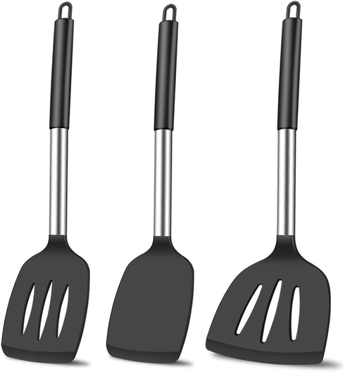 3Pcs Spatula Silicone Spatula Turner Set Fish Spatulas Silicone Heat Resistant Spatulas for Nonstick Cookware Rubber Wok Spatula, Long Large Spatu...