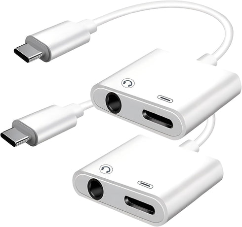 USB C to 3.5mm Headphone and Charger Adapter 2-Pack, 2-in-1 USB C to Aux Jack Dongle Cable Cord with PD Fast Charging for iPhone 15 Pro Max Plus, ...