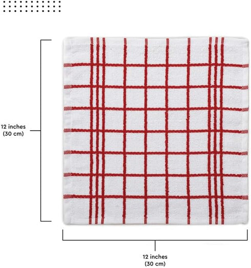 Encasa Terry Cloth Dish Towel Set | 12x12 in Super Absorbent Multipurpose Kitchen Towels for Drying and Cleaning - Pack of 12 – Terry Red...