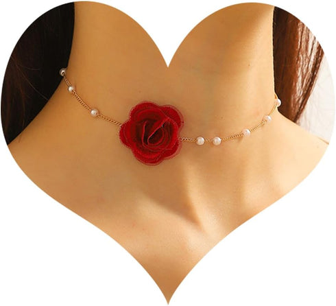 Vintage Flower Choker Necklace with Baroque Pearl Handmade Rose Floral Sexy Plated Collar Neck Chain Bridal Party Neck Jewelry for Women...