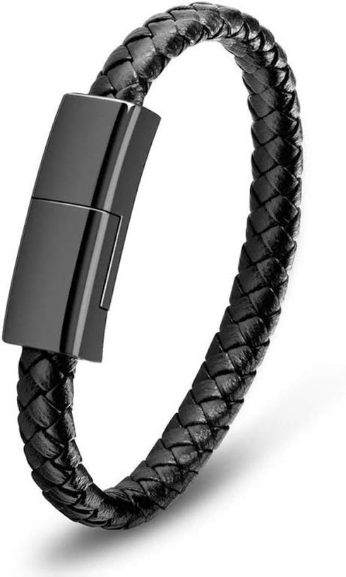 Bracelet USB Charging Cable Data Charging Cord for iPhone- Portable Travel Durable Braided Leather Charging Wrist Clasp USB for Apple iPhone Plus ...